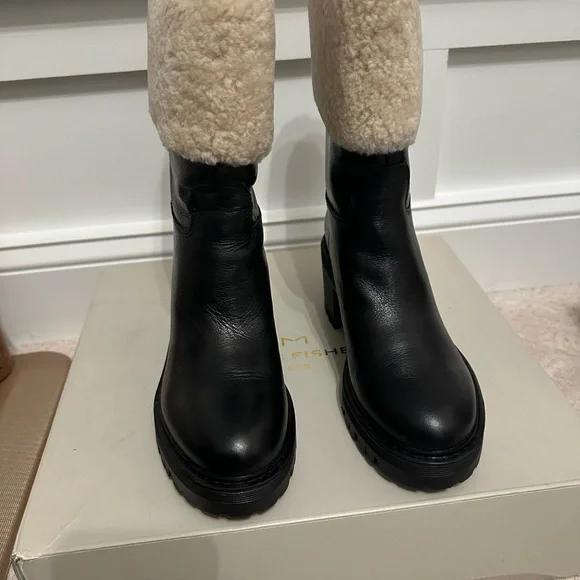 Marc Fisher Black and Cream Winter Rain Boots - Picture 8 of 9